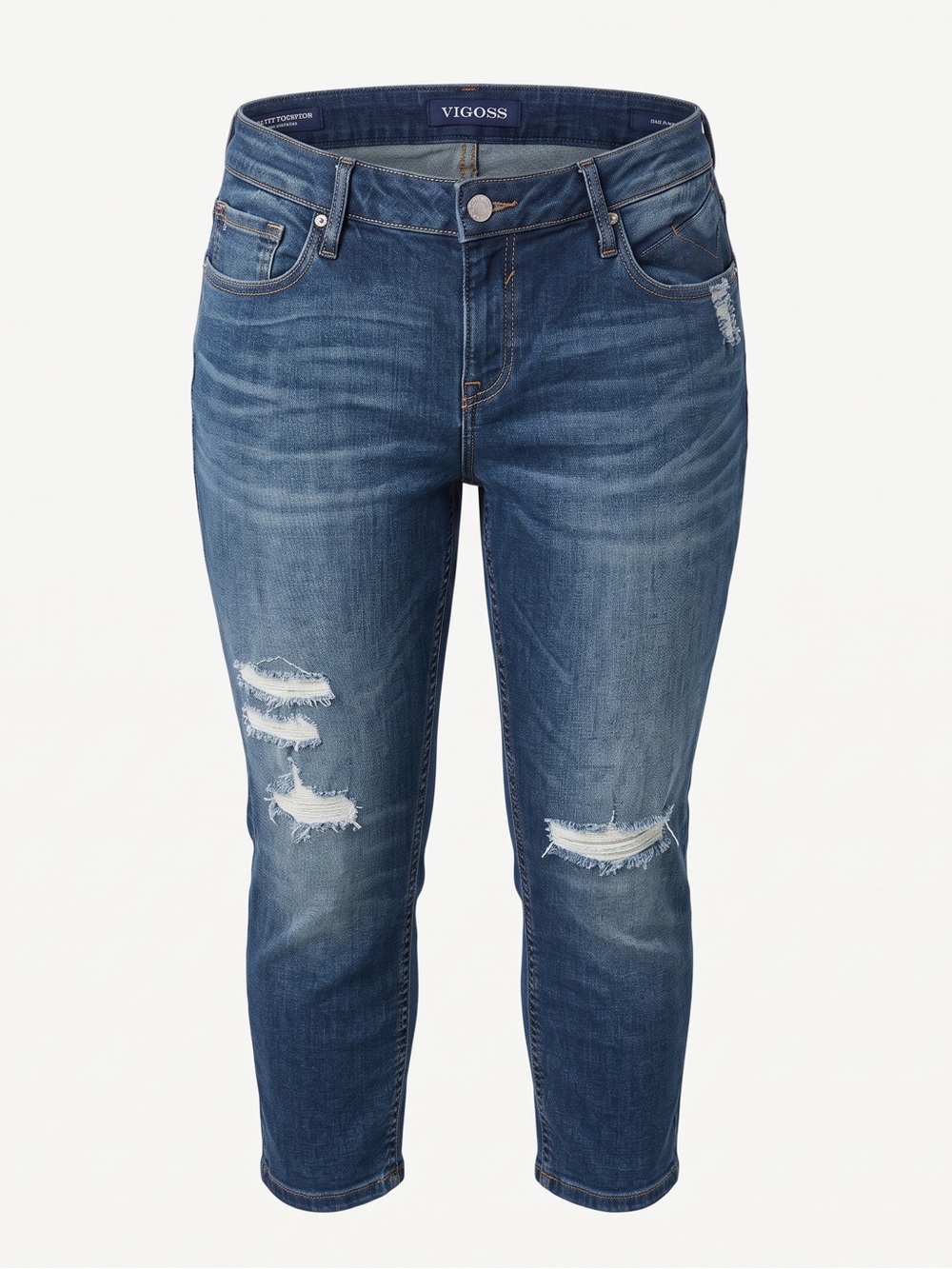 Vigoss women’s Distressed Dark Blue Slim Straight Capri